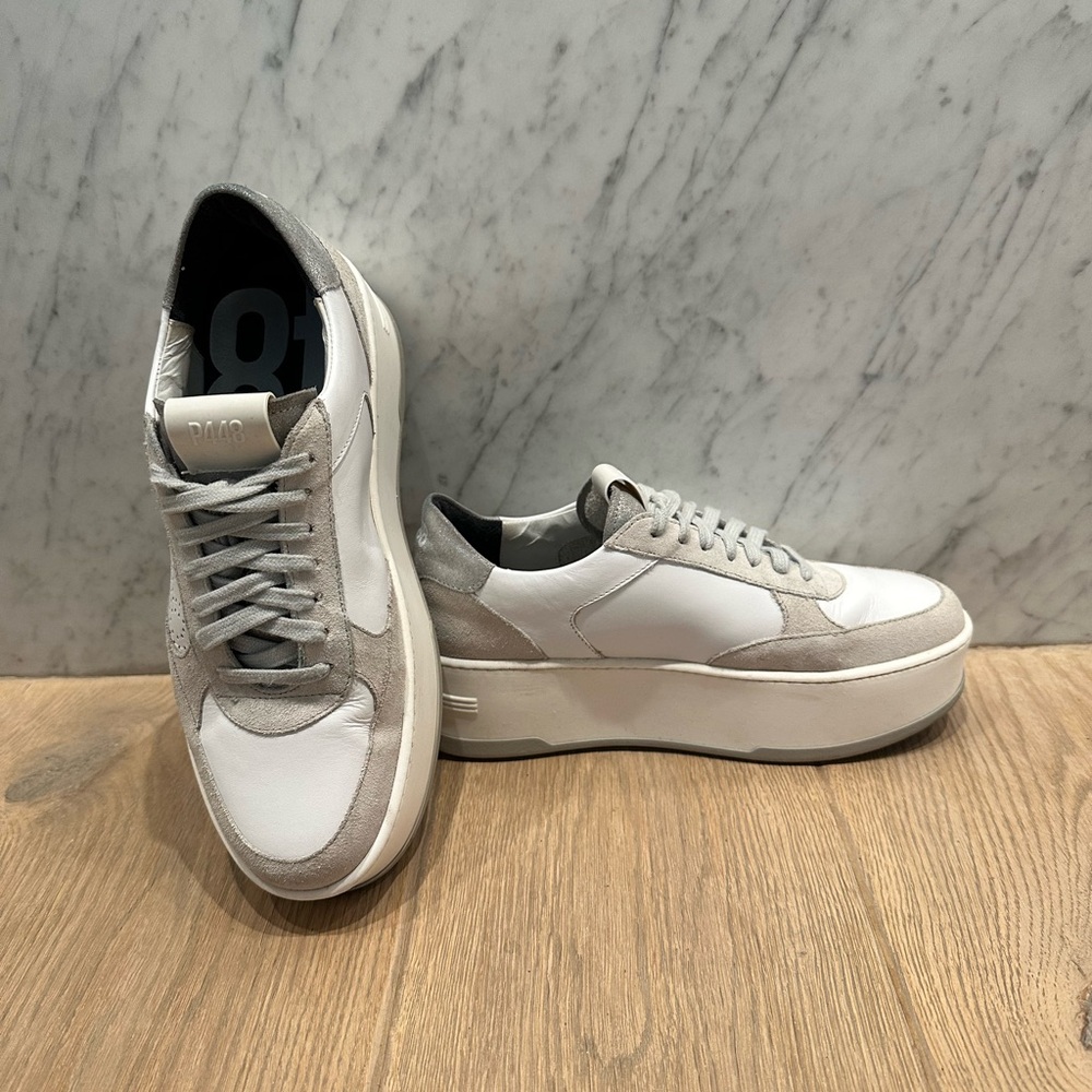 P448 Platform White Leather and Suede Sneakers